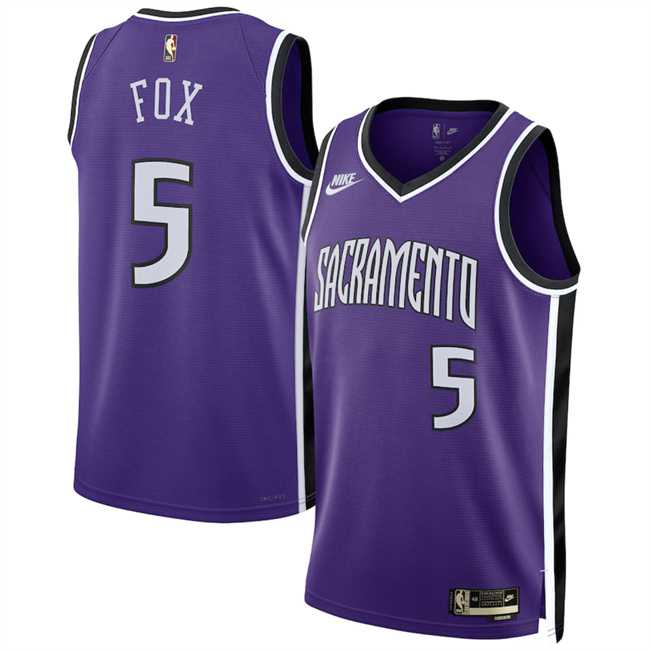Mens Sacramento Kings #5 DeAaron Fox Purple 2024-25 Classic Edition Swingman Stitched Jersey Dzhi->sacramento kings->NBA Jersey
